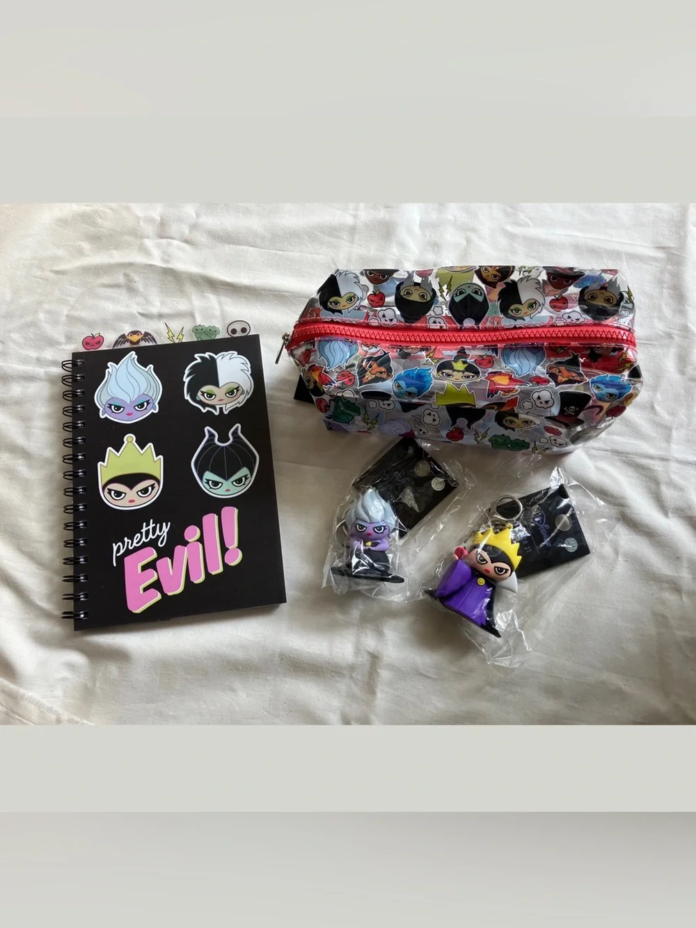 Disney Villains Cosmetic Bag, notebook and keychains